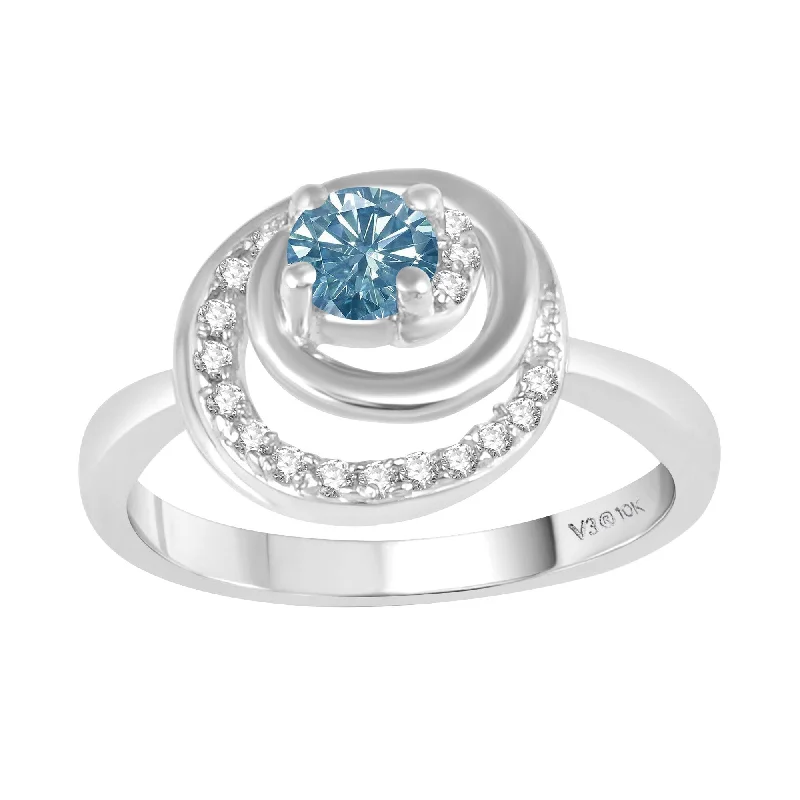 Women’s moonstone rings-White Gold Blue Moissanite and White Diamond Solitaire Ring