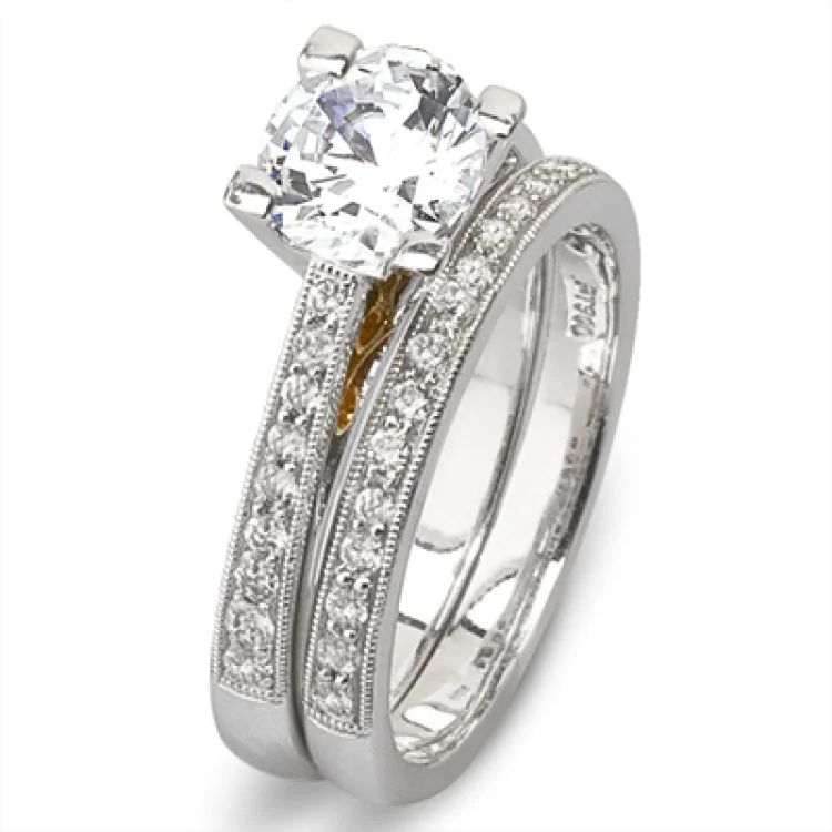 Women’s custom-designed engagement rings-The statement of true love, this 18K white gold wedding set features .40cttw diamonds and is ready to showcase the center stone of your choice.