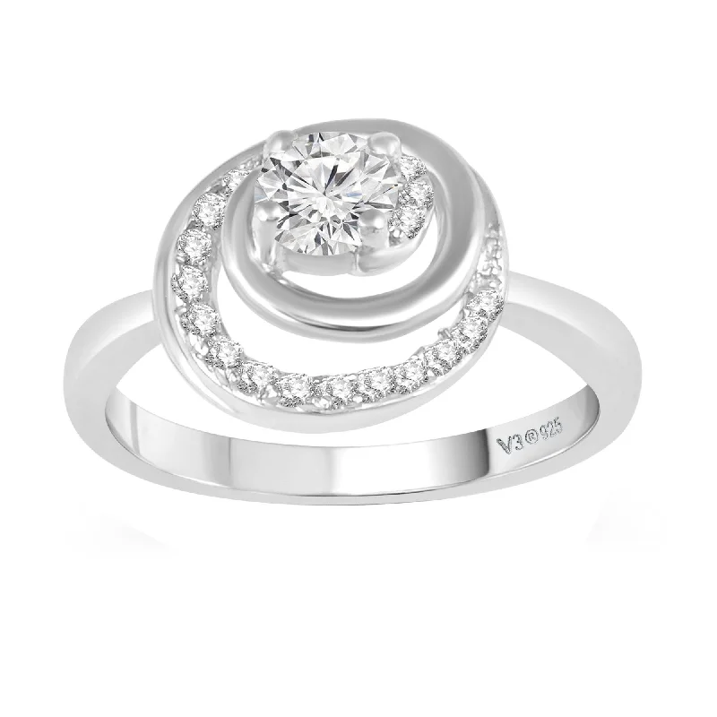 Women’s stacked engagement rings-Sterling Silver Round Cut Moissanite and White Topaz Solitaire Ring