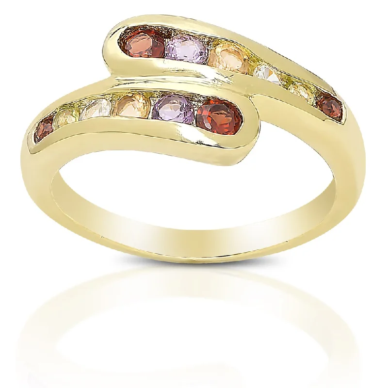 Women’s wide band rings-Dolce Giavonna Gold over Sterling Silver Multi-gemstone Ring