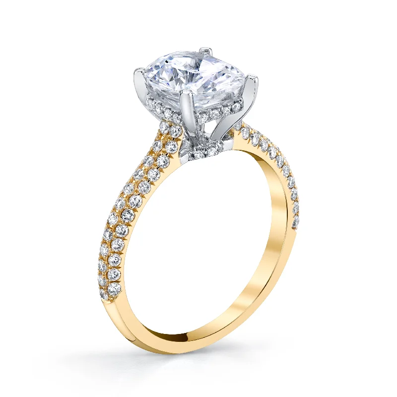 Women’s elegant sapphire engagement rings-18K YELLOW GOLD PAVE OVAL ENGAGEMENT RING