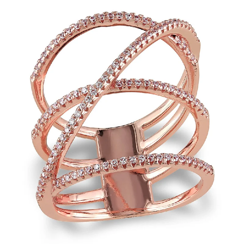 Women’s infinity diamond rings-Miadora Rose Gold Plated Sterling Silver Cubic Zirconia Multi-Row Crossover Statement Ring