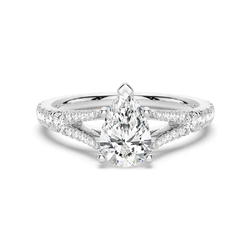 Women’s diamond halo engagement rings-Pear Shaped Split-Shank Engagement Ring