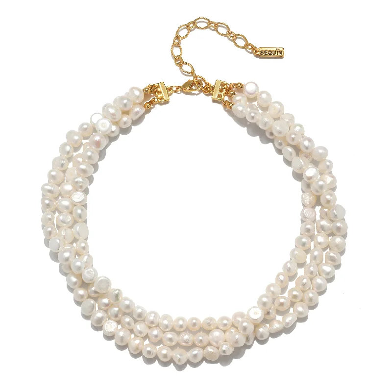 Women’s choker necklaces-Chiara Three-Strand Pearl Necklace