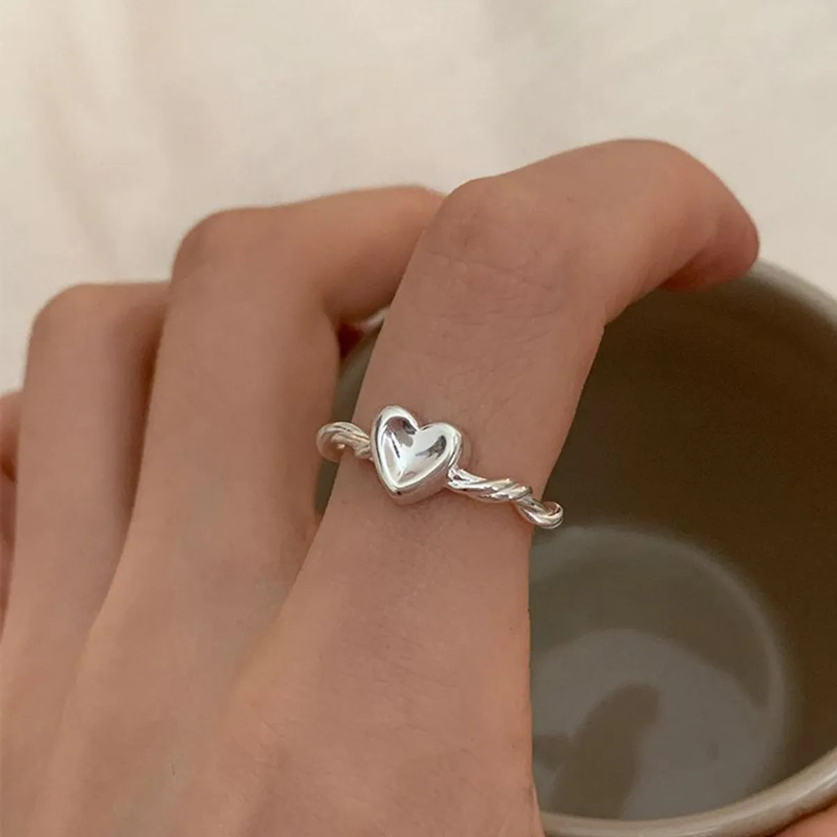 Women’s stackable rings-Sweet Heart Shape Copper Plating White Gold Plated Open Rings