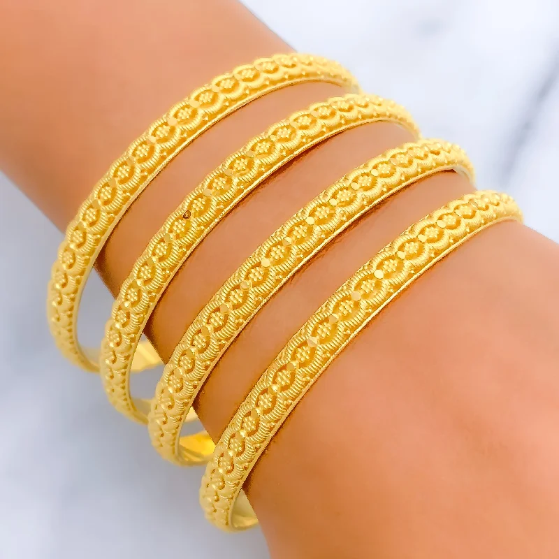 Women’s wide cuff bracelets-Festive Floral 21k Gold Bangles