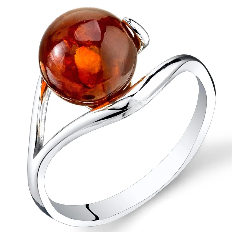 Women’s diamond solitaire rings-Spherical Design Amber Ring in Sterling Silver