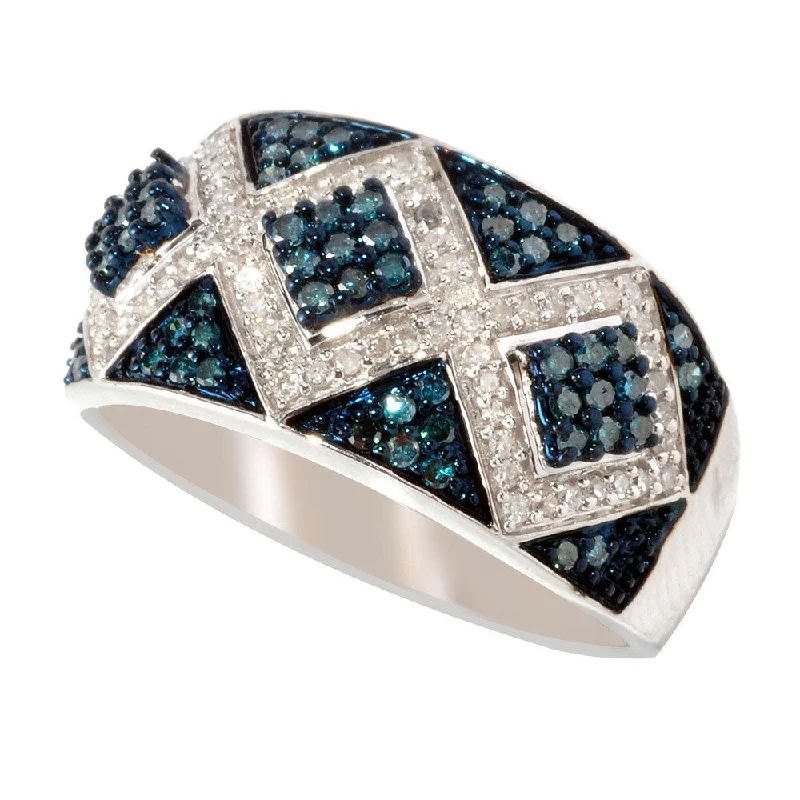 Women’s stacked engagement rings-Sterling Silver 1/2ct TDW Blue/ White Pave Diamond Ring (H1,I2-I3)