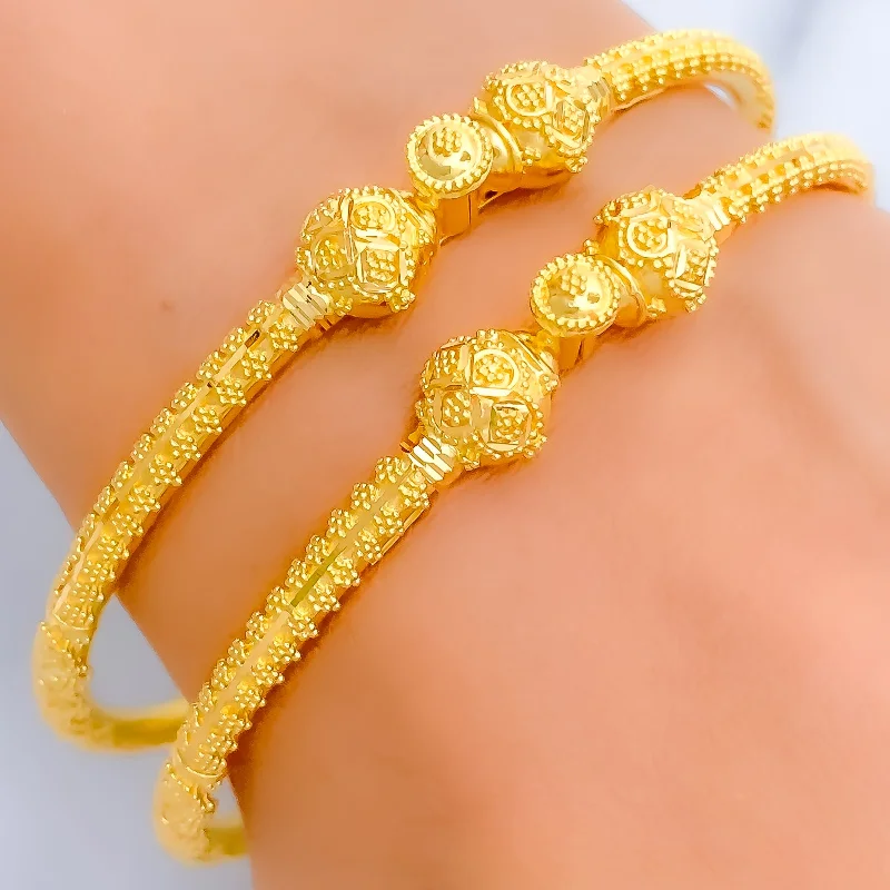 Women’s thick bangles-Dressy Beaded 22k Gold Pipe Bangles