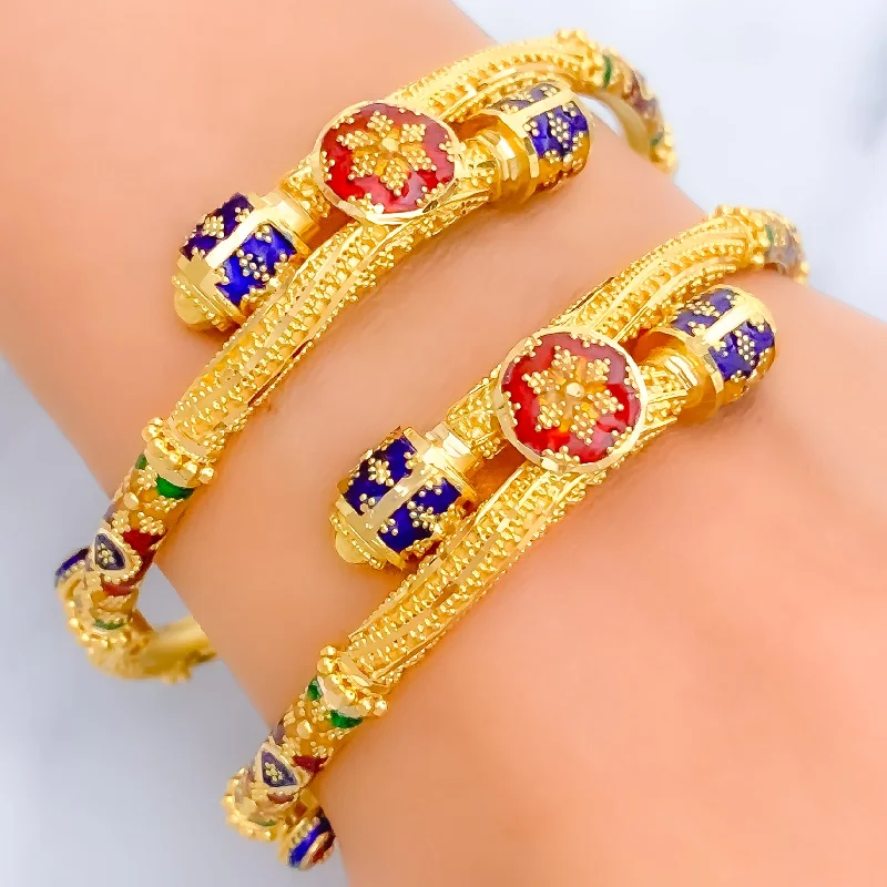 Women’s leather bangle bracelets-Vibrant Festive Meenakari 22k Gold Pipe Bangles