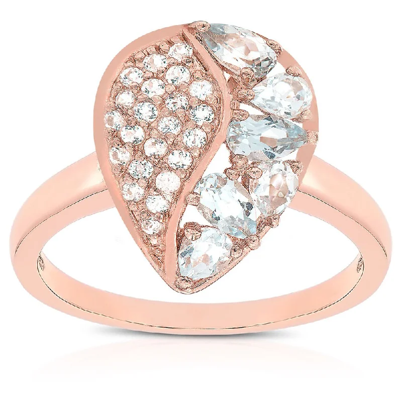 Women’s heart rings-Dolce Giavonna Rose Gold Over Sterling Silver Blue Topaz and Cubic Zirconia Two-tone Teardrop Ring