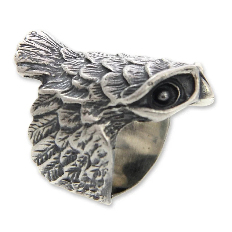 Women’s heart-shaped rings-NOVICA Owl in Flight, Sterling silver cocktail ring