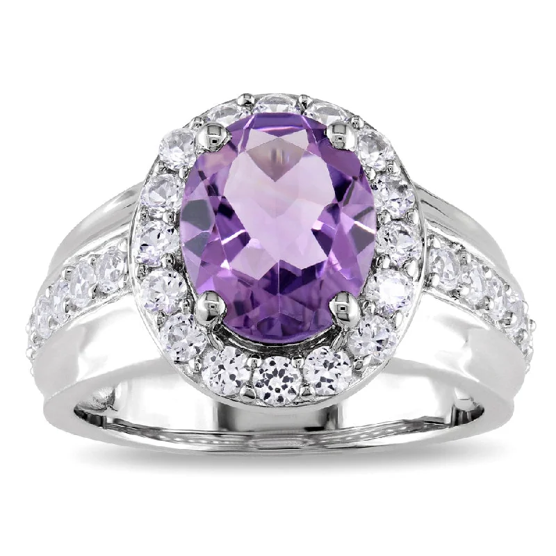 Women’s diamond wedding rings-Miadora Sterling Silver Amethyst and Created White Sapphire Ring