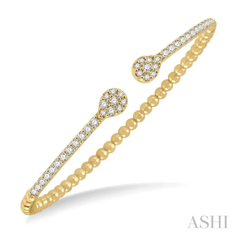 Women’s birthstone bracelets-1 Ctw Pear Shape Round Cut Diamond Open Cuff Bangle in 14K Yellow Gold