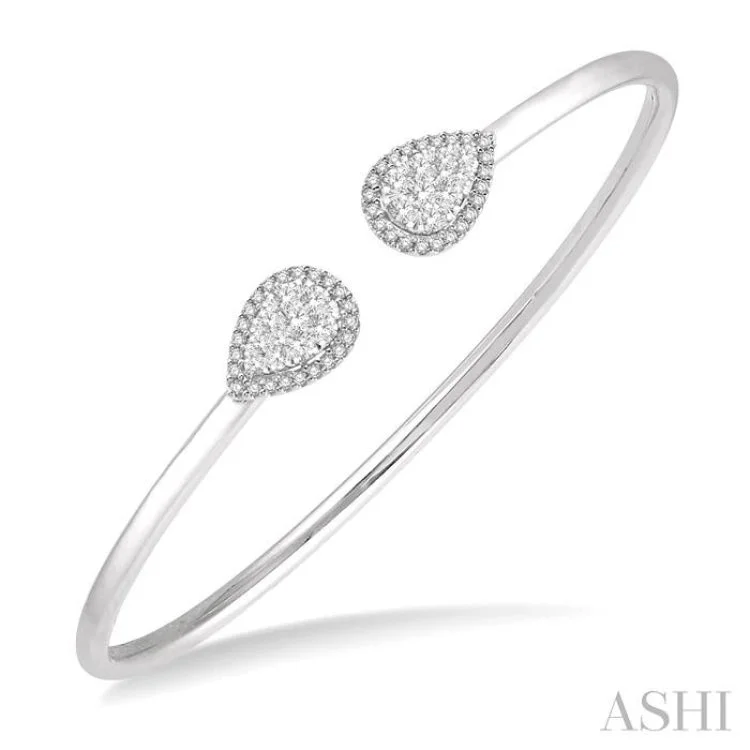 Women’s diamond bracelets-5/8 Ctw Pear Shape Lovebright Open Cuff Diamond Bangle in 14K White Gold