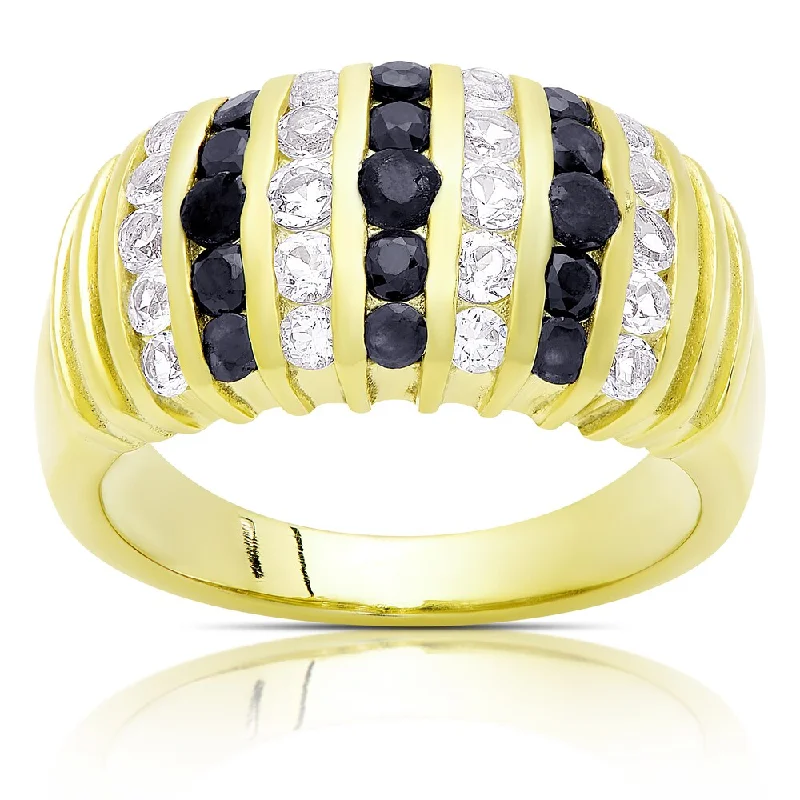 Women’s diamond rings-Dolce Giavonna Gold Over Sterling Silver Sapphire and White Topaz Cluster Ring