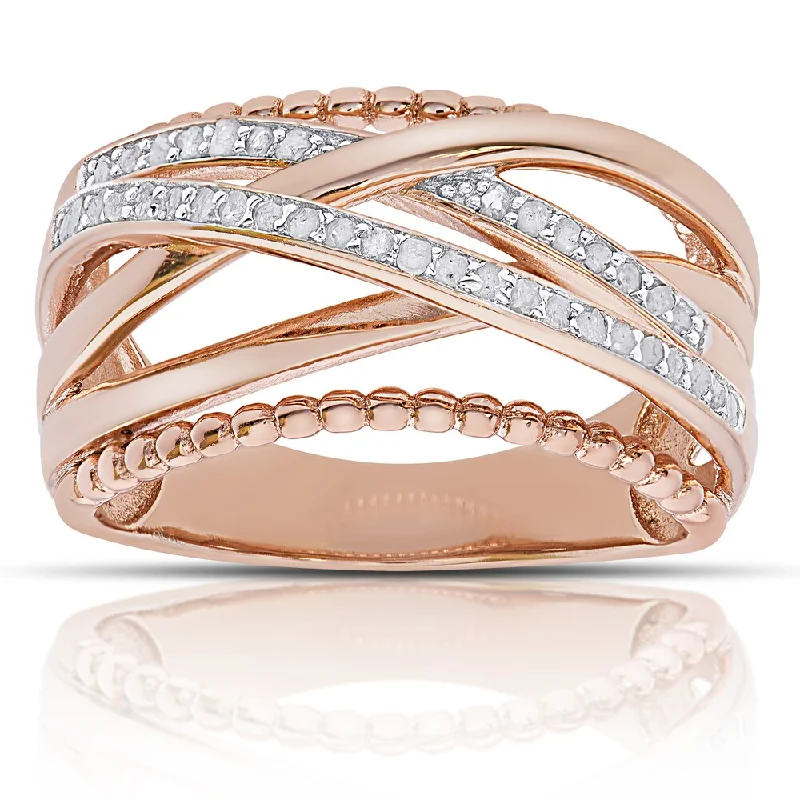 Women’s diamond halo rings-Finesque Rose Gold over Sterling Silver 1/4ct Tw Diamond Multi Band Ring (I-J, I2-I3)