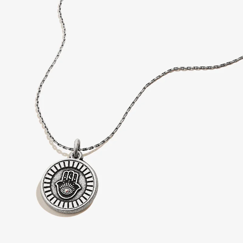 Women’s gold necklaces-Hamsa Embossed Charm Necklace