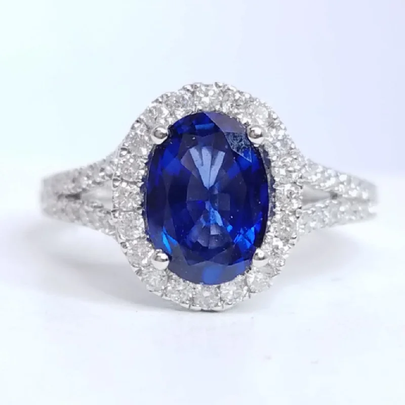 Women’s diamond engagement rings for women-"ENGR02839" Sapphire Split Shank Diamond Ring