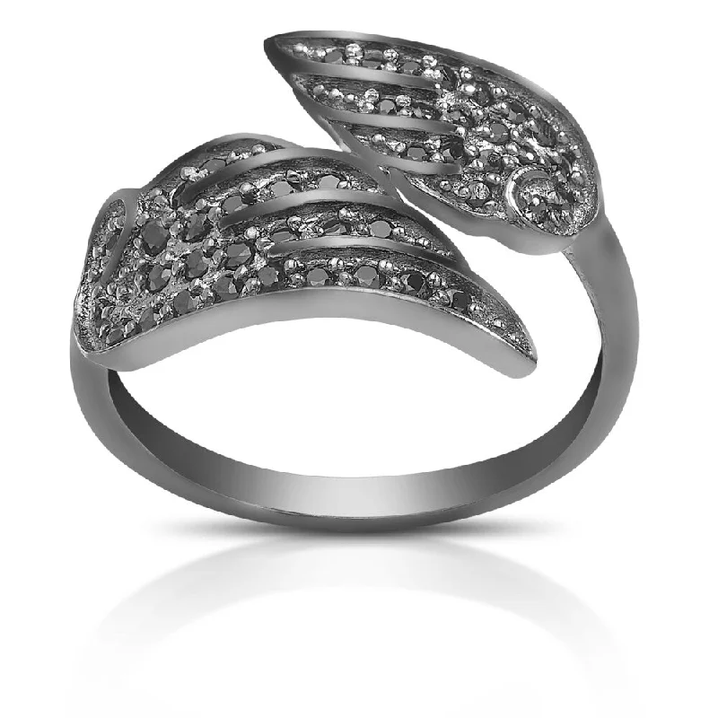 Women’s cluster rings-Dolce Giavonna Sterling Silver Black or White Cubic Zirconia Angel Wing Wrap Ring