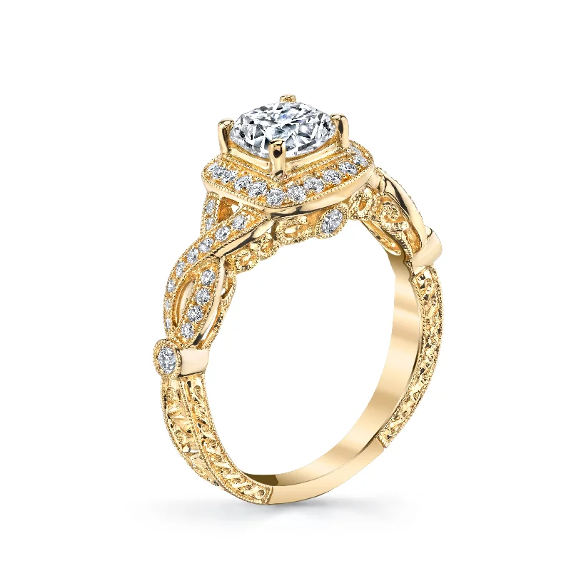 Women’s pear-shaped engagement rings-18K YELLOW GOLD HALO DIAMOND ENGAGEMENT RING