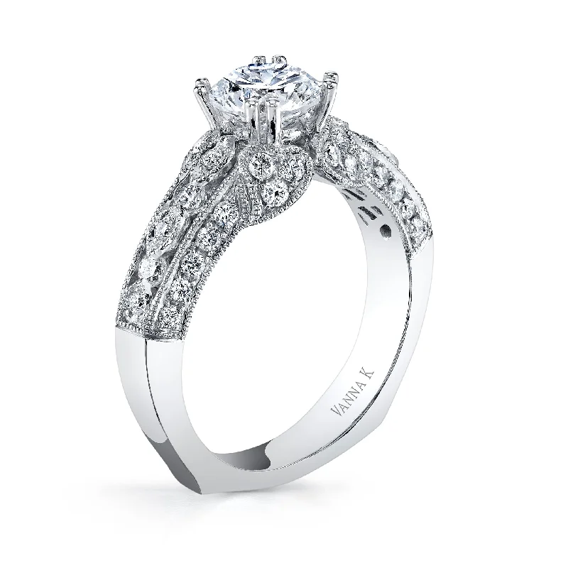 Women’s diamond halo engagement rings-18K White Gold Diamond Engagement Ring