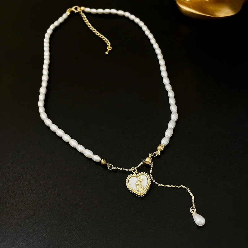 10# Necklace-Golden Pearl Rabbit Love