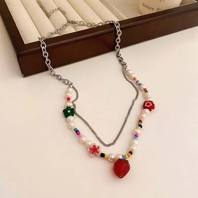 13# Necklace-Colorful (Strawberry Flowers)