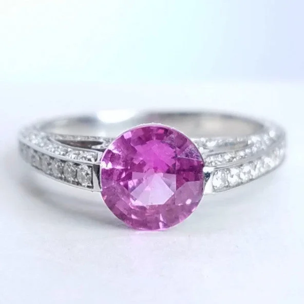 Women’s emerald engagement rings-"LADRG01388" Pink Sapphire Handmade Pave Diamond Ring