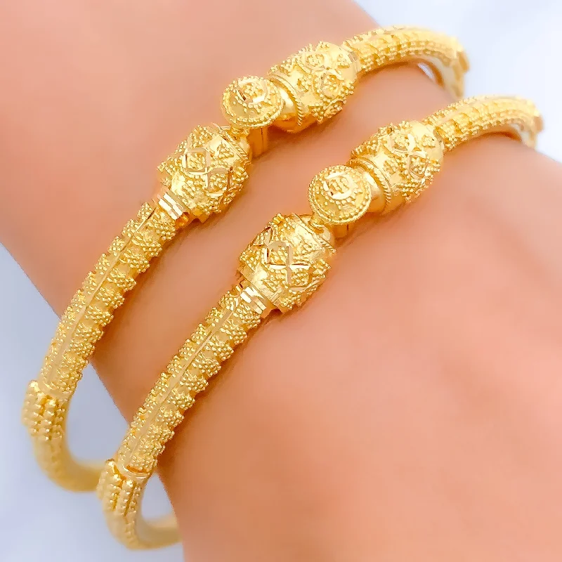 Women’s bohemian bangles-Women’s gold bracelets-Upscale Beaded 22k Gold Striped Pipe Bangles