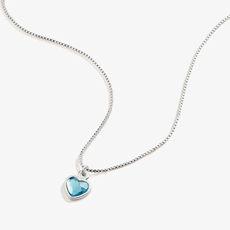 Women’s delicate diamond necklaces-Aquamarine Heart Necklace, March Birthstone