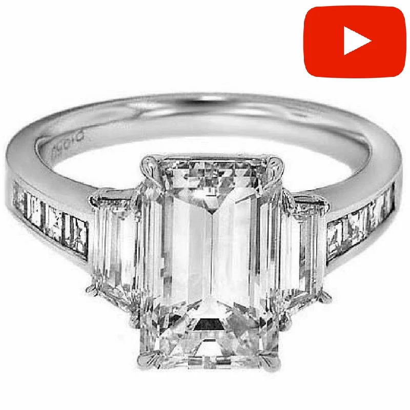 Women’s engagement rings with blue diamonds-"ENGR01616" Emerald Cut Three Stone Diamond Ring