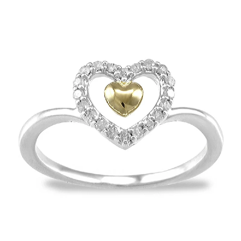 Women’s floral engagement rings-Two Tone Sterling Silver 0.15ct TDW White Diamond Heart Ring