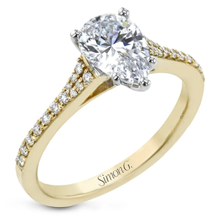 Women’s gemstone engagement rings-Simple yet stunning, this graceful engagement ring is made for a pear cut center stone and is set with .16 ctw of white diamonds.