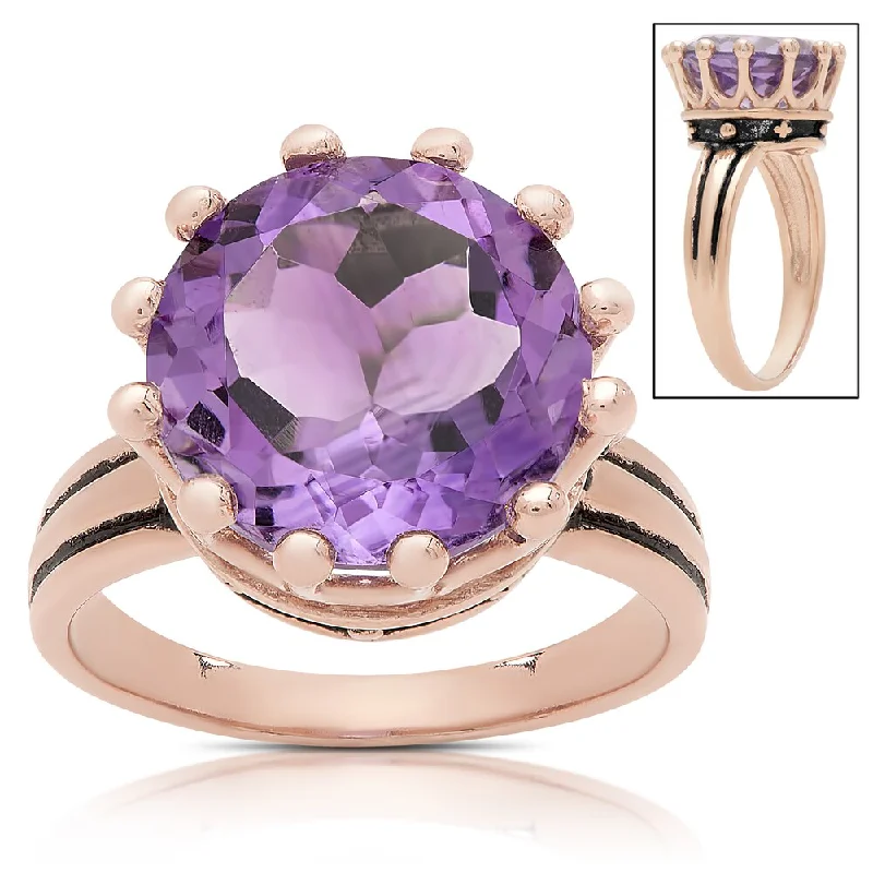 Women’s stacked engagement rings-Samantha Stone Rose Gold Over Sterling Silver Simulated Amethyst Crown Design Ring