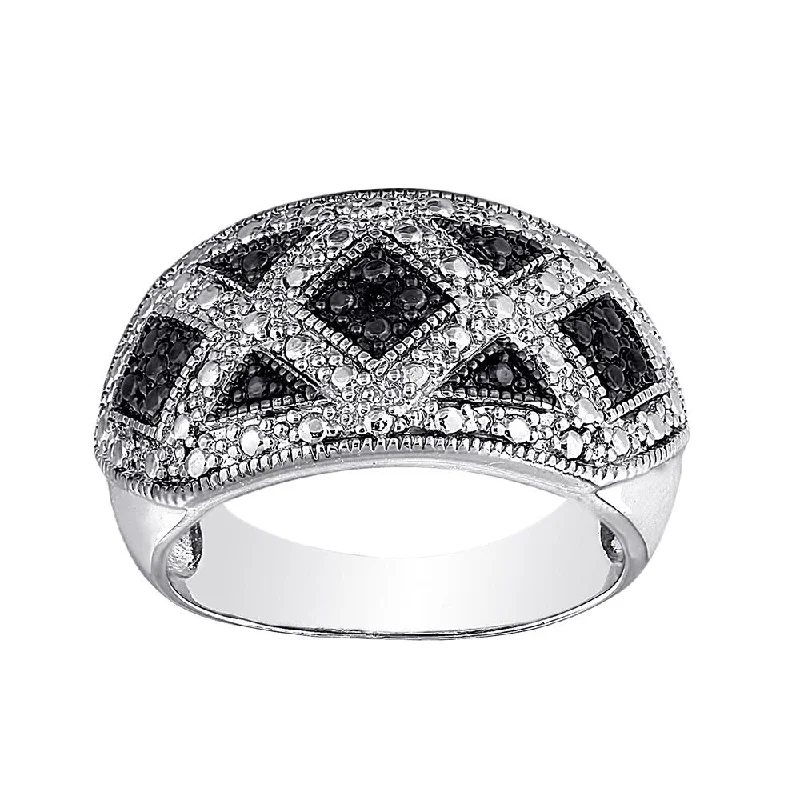 Women’s crown rings-Finesque Sterling Silver Black Diamond Accent Ring