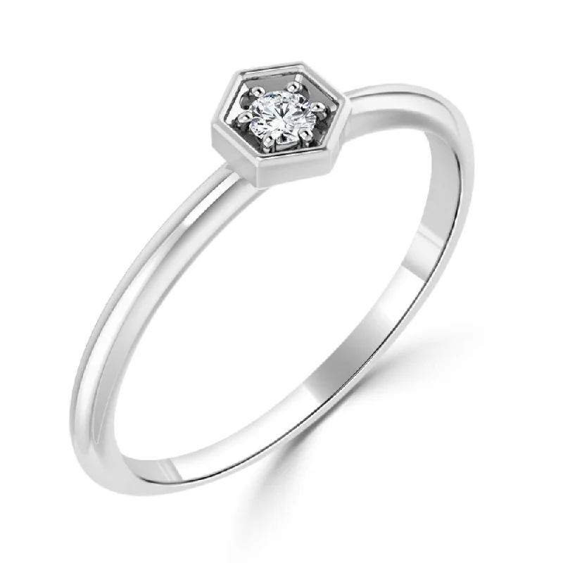 Women’s silver band rings-Auriya Petite Ultra-Thin Stackable Solitaire Diamond Ring 1/10cttw 10K Gold