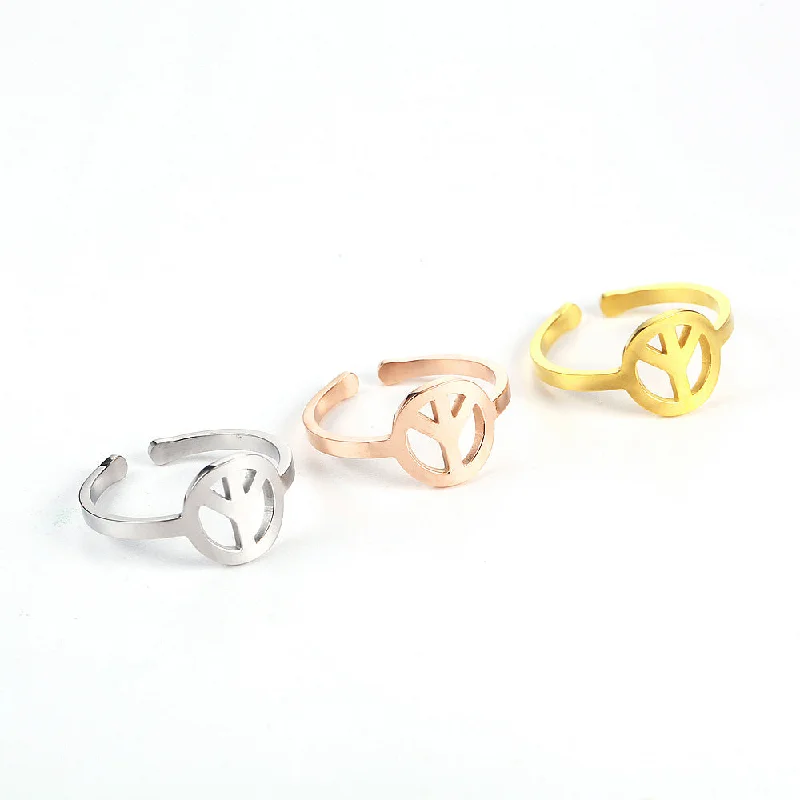 Women’s large gemstone rings-Hip-hop Retro Solid Color Stainless Steel Plating Gold Plated Rings