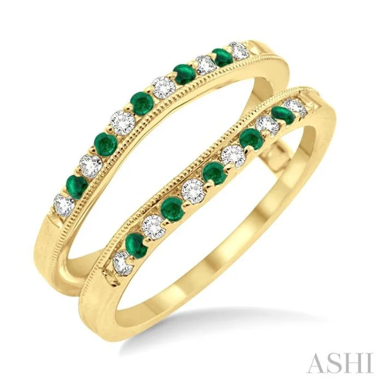 Women’s statement engagement rings-1/6 ctw Round Cut Diamond and 1.45MM Emerald Precious Insert Ring in 14K Yellow Gold