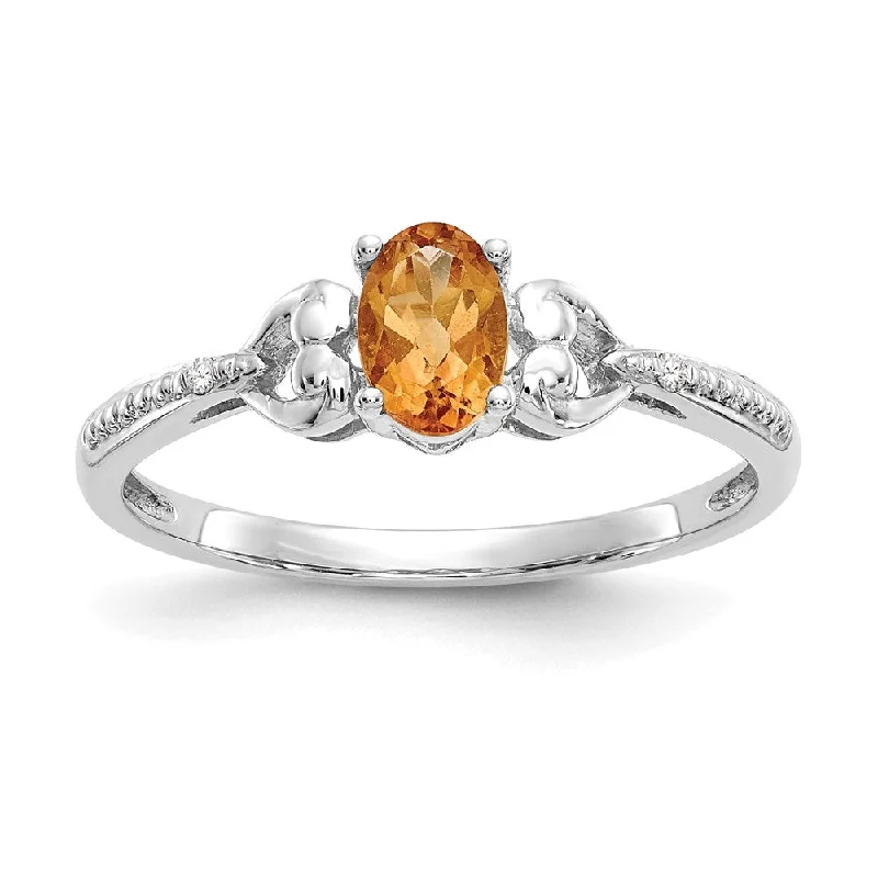 Women’s square engagement rings with diamonds-10k White Gold Citrine and Diamond Ring-WBC-10XB296