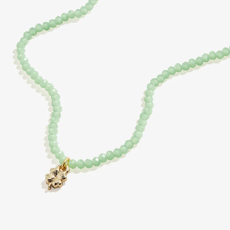 Women’s zodiac necklaces-Good Fortune Four-Leaf Clover + Green Bead Necklace