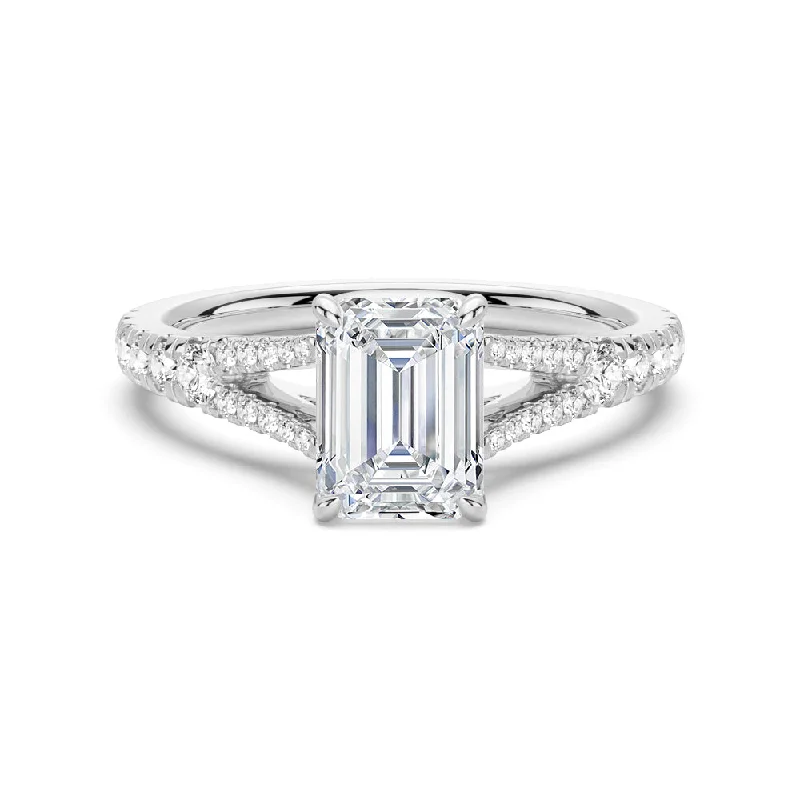 Women’s custom sapphire engagement rings-Emerald Cut Split-Shank Engagement Ring