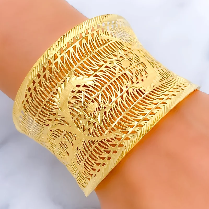 Women’s wide bangles-Unique 21k Gold Wire Cuff Bangle