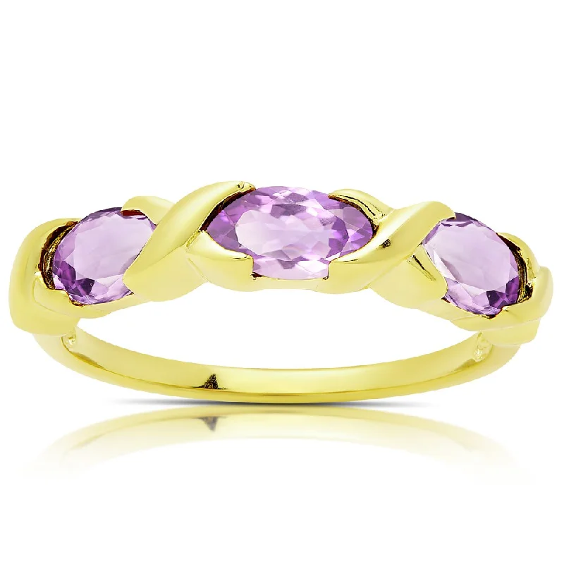 Women’s chunky rings-Dolce Giavonna Gold Over Sterling Silver Amethyst Three Stone Ring