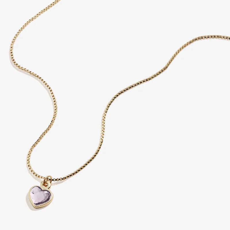 Women’s silver heart necklaces-June Birthstone Light Amethyst Heart Necklace