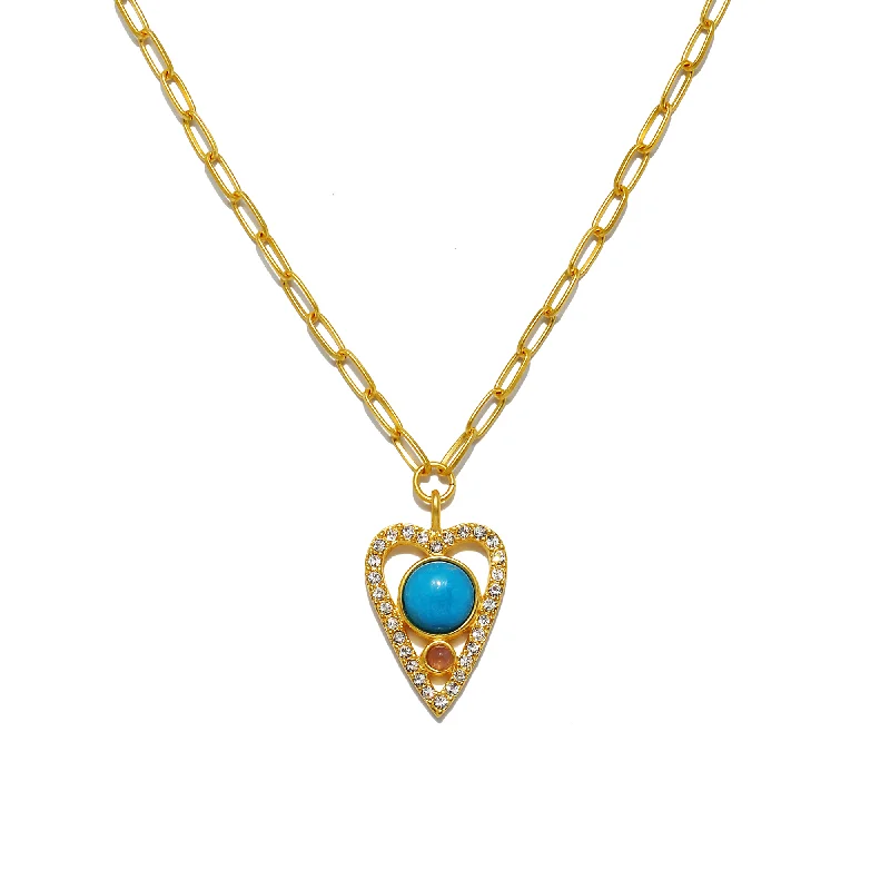 Women’s name necklaces-Turquoise Open Heart Pendant Necklace