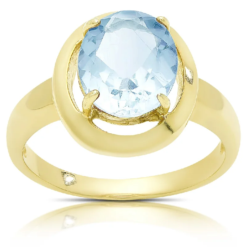 Women’s platinum rings-Dolce Giavonna Gold Over Sterling Silver Oval Blue Topaz Solitaire Ring