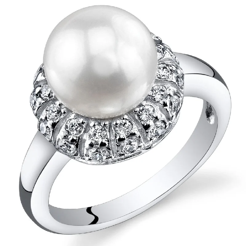 Women’s infinity diamond rings-Sterling Silver Flower Style White Freshwater Pearl Ring 8.5-9mm