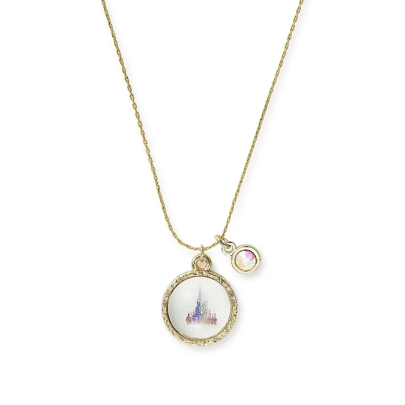 Women’s initial necklaces-Disney® Iridescent Castle Duo Charm Pendant Necklace