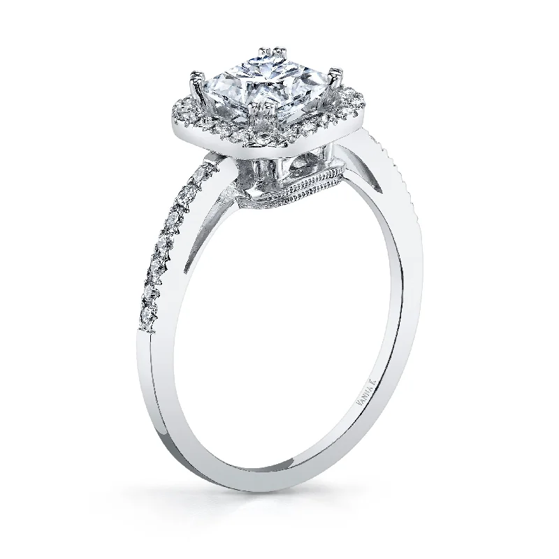 Women’s engagement rings with baguette diamonds-18K White Gold Halo Diamond Engagement Ring